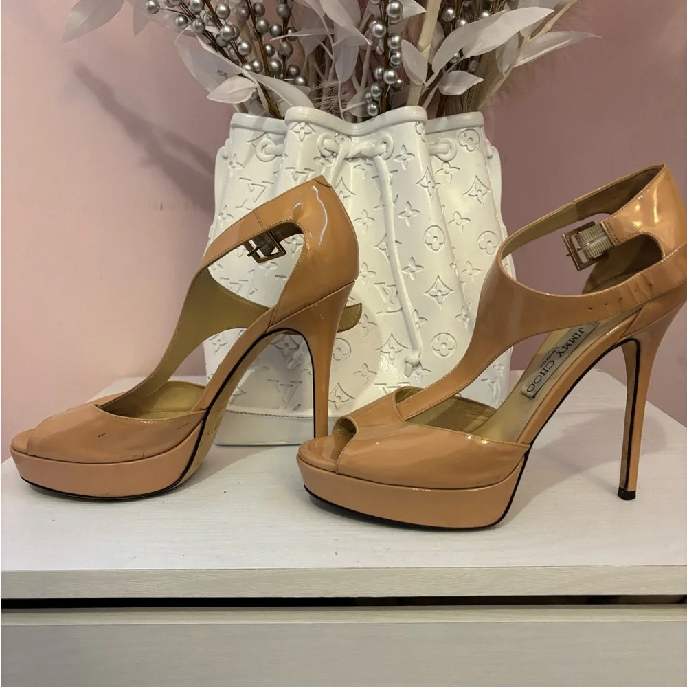 Jimmy Choo Nude Peep Toe Heels - Picture 2 of 9
